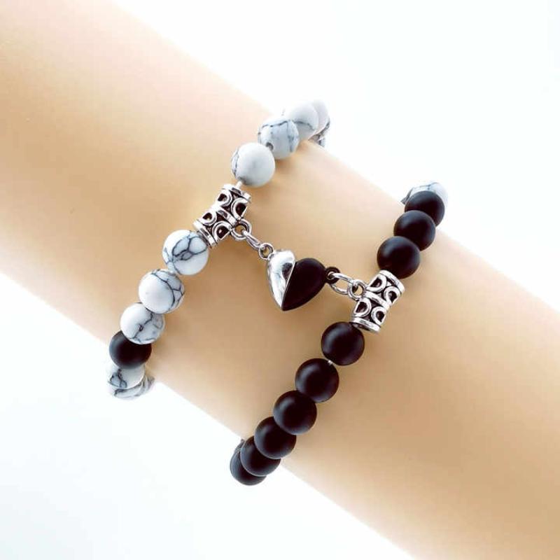 Magnetic Beaded Heart Shaped Couple Bracelet